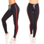 Jogging femme fashion SOPHIE couleur bleu bandes rouges et vertes