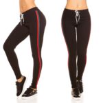 Jogging femme fashion SOPHIE couleur noir bandes rouges et vertes