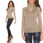 Pull femme avec mousseline TIANA couleur cappuccino
