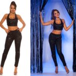 Pantalon femme sexy avec paillettes ASTRID couleur noir