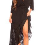 Robe longue à vollant JAYNA couleur noir