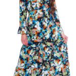 Robe longue imprimé fleurs CLARA couleur marine
