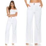 Pantalon femme KouCla sexy et fashion de couleur blanc